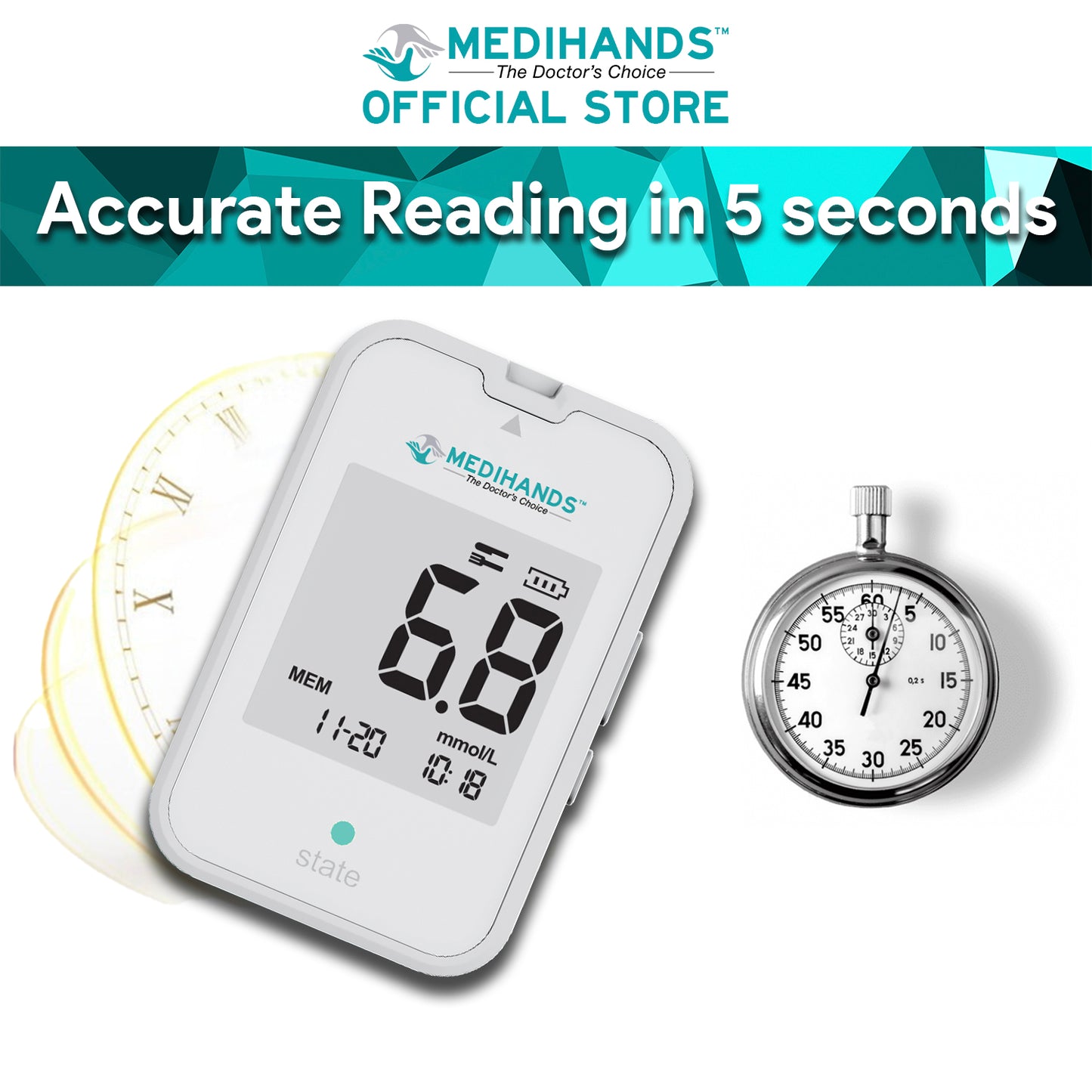 Medihands MDH-A12 Blood Glucose Test Strips & Lancets (50pcs)