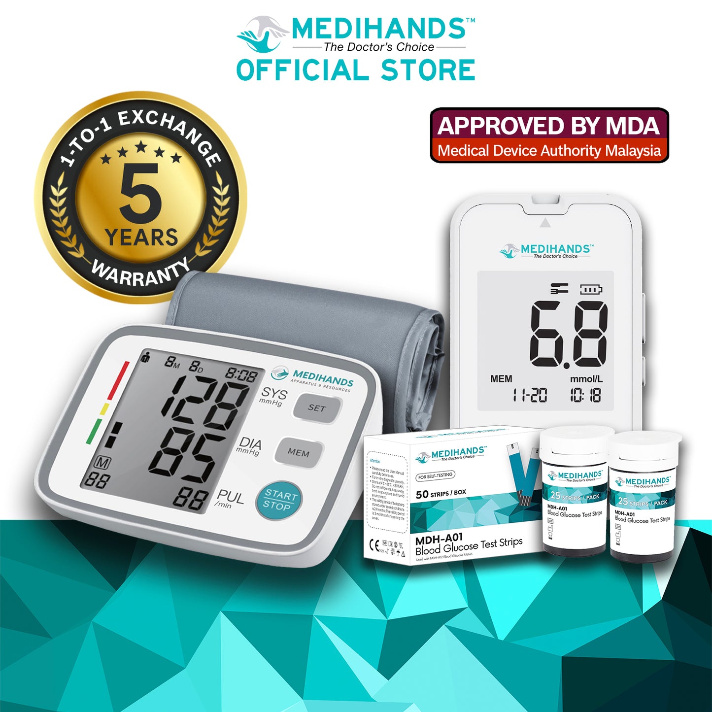 Medihands Blood Pressure Monitor & Blood Glucose Monitor MDH-A12 Bundle Deal