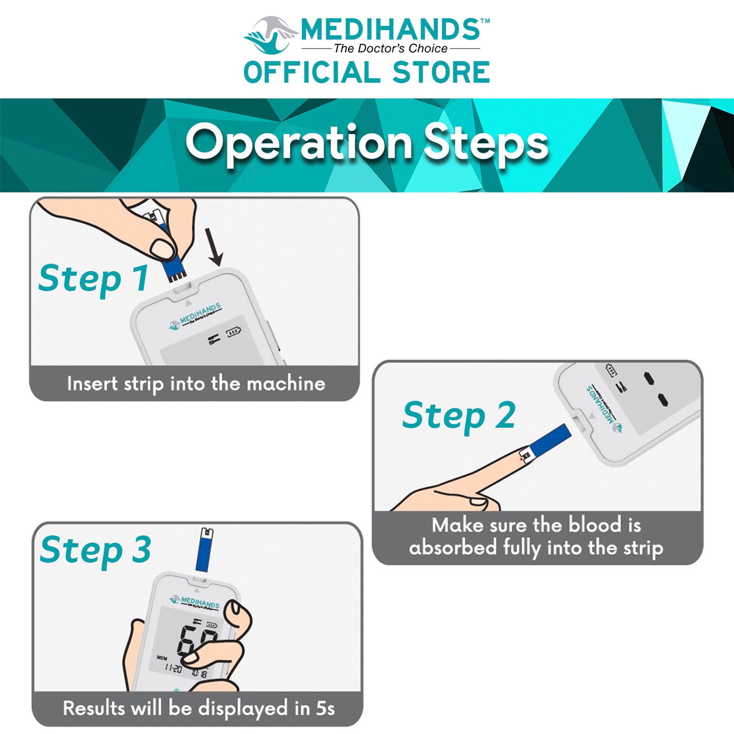 Medihands MDH-A12 Blood Glucose Test Strips & Lancets (100pcs)