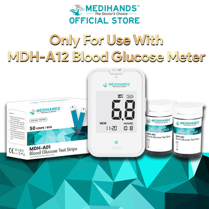 Medihands MDH-A12 Blood Glucose Test Strips & Lancets (50pcs)