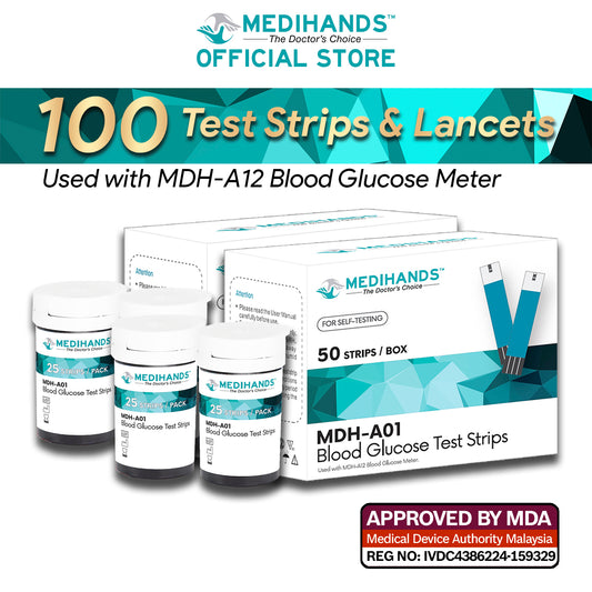 Medihands MDH-A12 Blood Glucose Test Strips & Lancets (100pcs)
