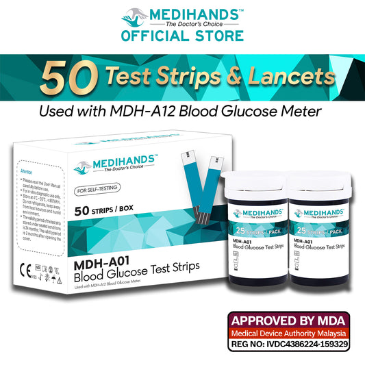 Medihands MDH-A12 Blood Glucose Test Strips & Lancets (50pcs)